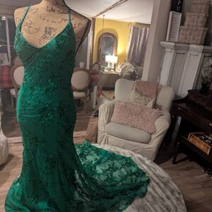 Wicked  Green Elegant  Gown with Floral Sequin